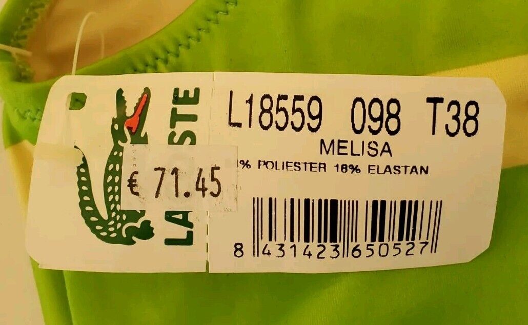 LACOSTE Swimsuit Swimming Costume 1 Piece Size XS Blue Green New With Pouch