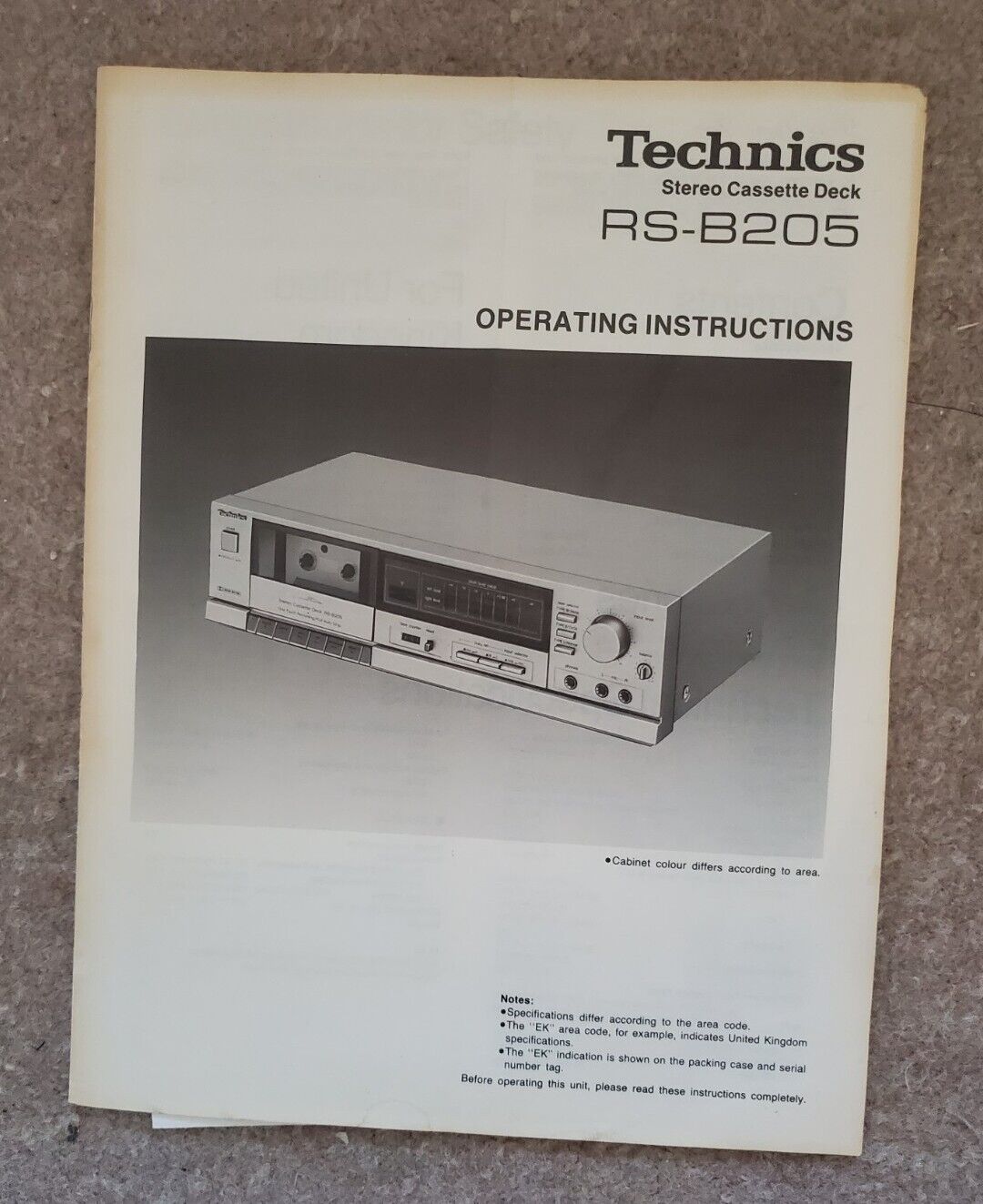Technics RS-B205 Instruction Manual Stereo Cassette Recorder Player - English