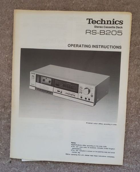 Technics RS-B205 Instruction Manual Stereo Cassette Recorder Player - English