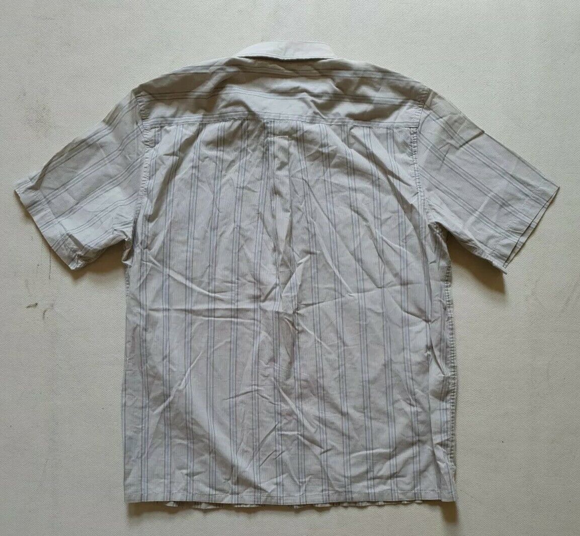 CALVIN KLEIN SHIRT Mens L Short Sleeved Striped Blue and Beige