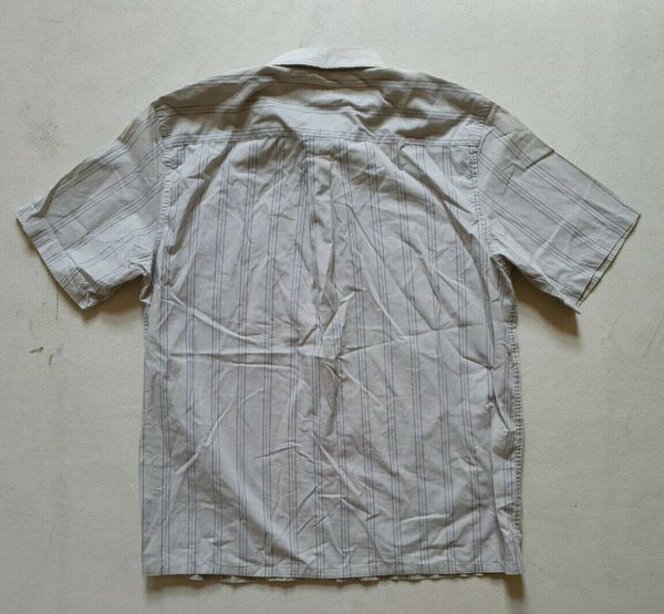 CALVIN KLEIN SHIRT Mens L Short Sleeved Striped Blue and Beige