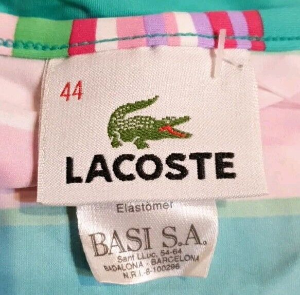 LACOSTE Bikini Swimsuit 2 Piece Halter Neck Size M Striped New With Pouch