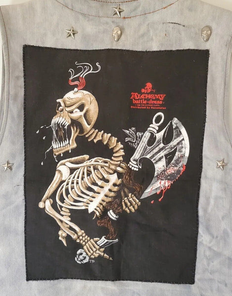 Vintage Alchemy Battle Dress Denim Waistcoat Vest Skull 1989 Razmataz England