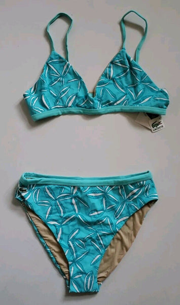 LACOSTE Bikini Swimsuit 2 Piece Size S Turquoise Blue Floral New With Pouch