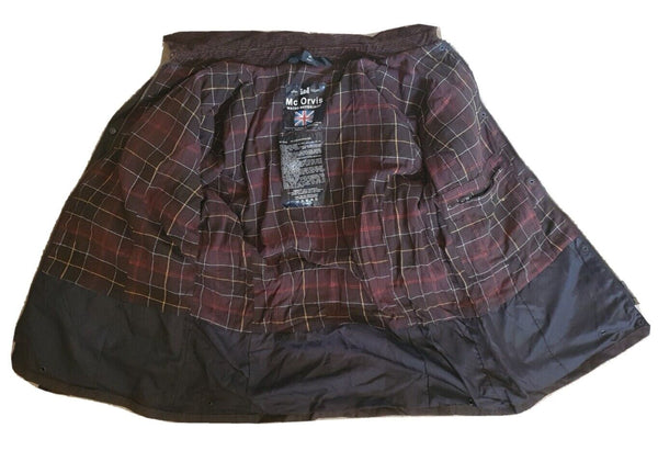 ORVIS Wax Jacket Coat Womens S Brown Waxed Cotton Belted Check Cotton Lined