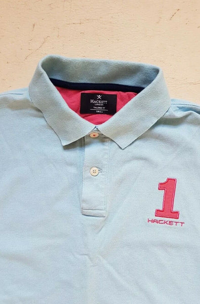 HACKETT Polo Shirt Mens S Pale Blue Pink No 1 Tailored Fit Authentic