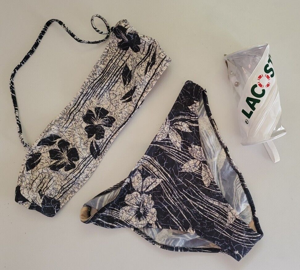 LACOSTE Bikini Swimsuit 2 Piece Halter Neck Size S Blue Floral New With Pouch