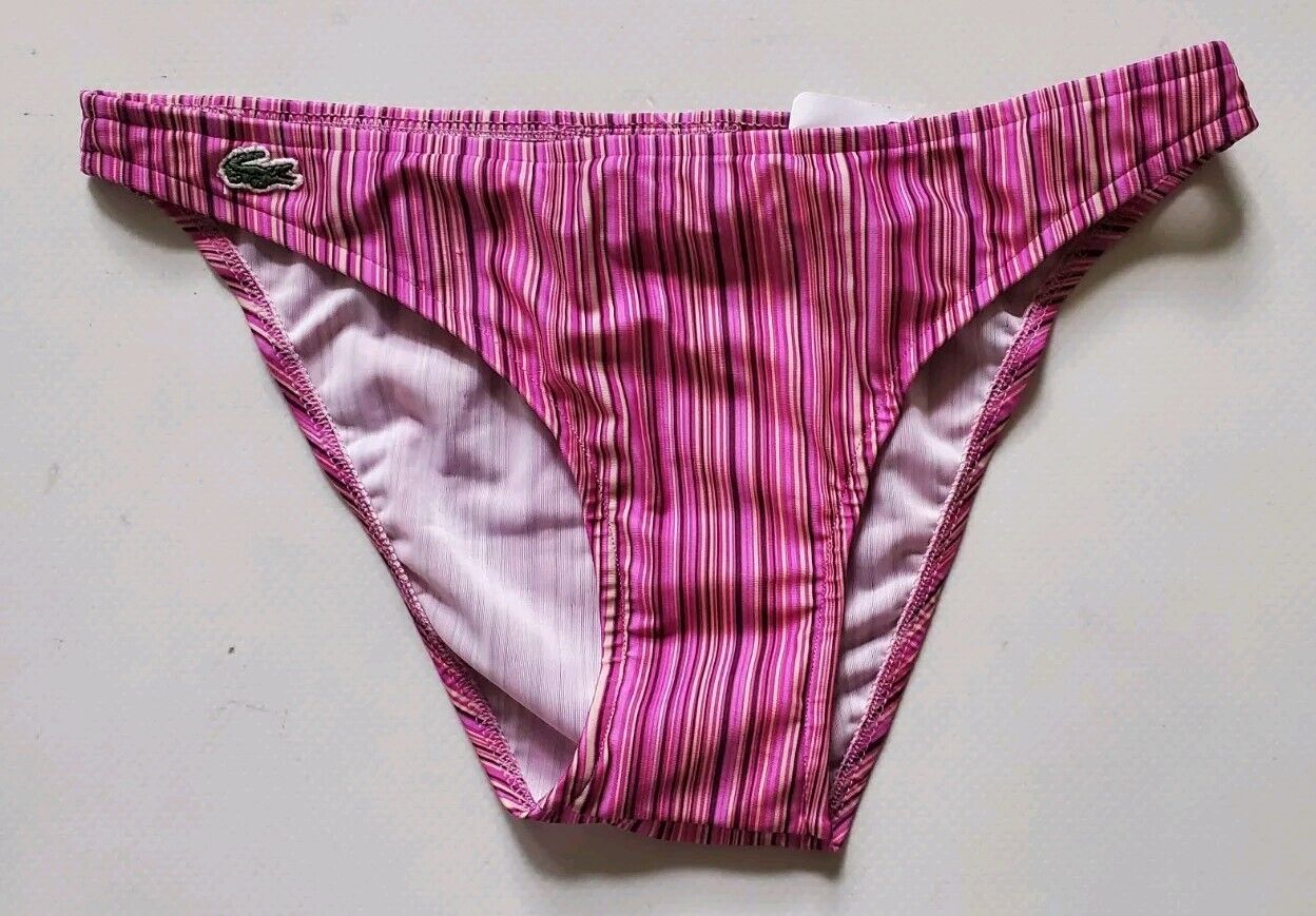 LACOSTE Bikini Swimsuit 2 Piece Halter Neck Size XS Pink Striped New With Pouch