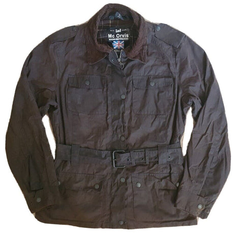 ORVIS Wax Jacket Coat Womens S Brown Waxed Cotton Belted Check Cotton Lined
