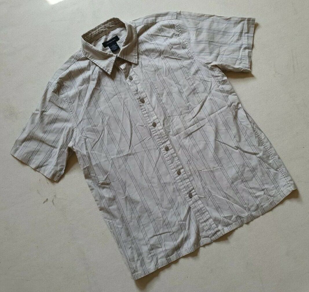 CALVIN KLEIN SHIRT Mens L Short Sleeved Striped Blue and Beige