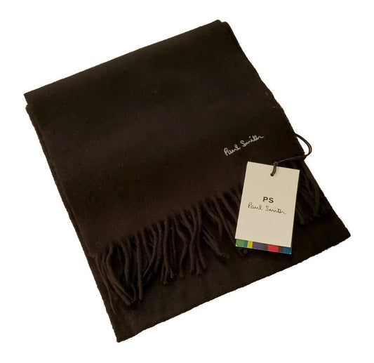 PAUL SMITH SCARF Mens Black Lambswool Grey Embroidered Logo Handmade UK Rp £120